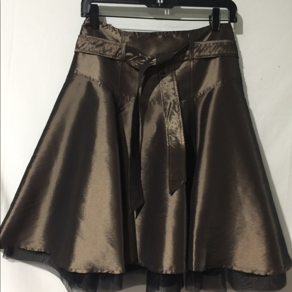 Bisou Bisou 🌷Olive green satin flare skirt Sz 4 - Picture 7 of 8